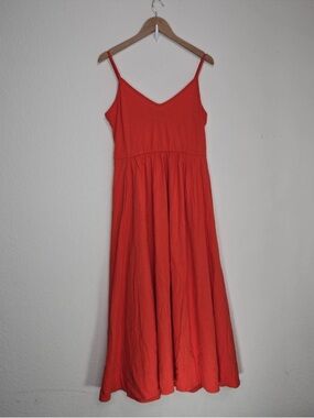ME+EM Red Spaghetti Strap Empire Waist Maxi Dress Cotton Resort Beach Size 10